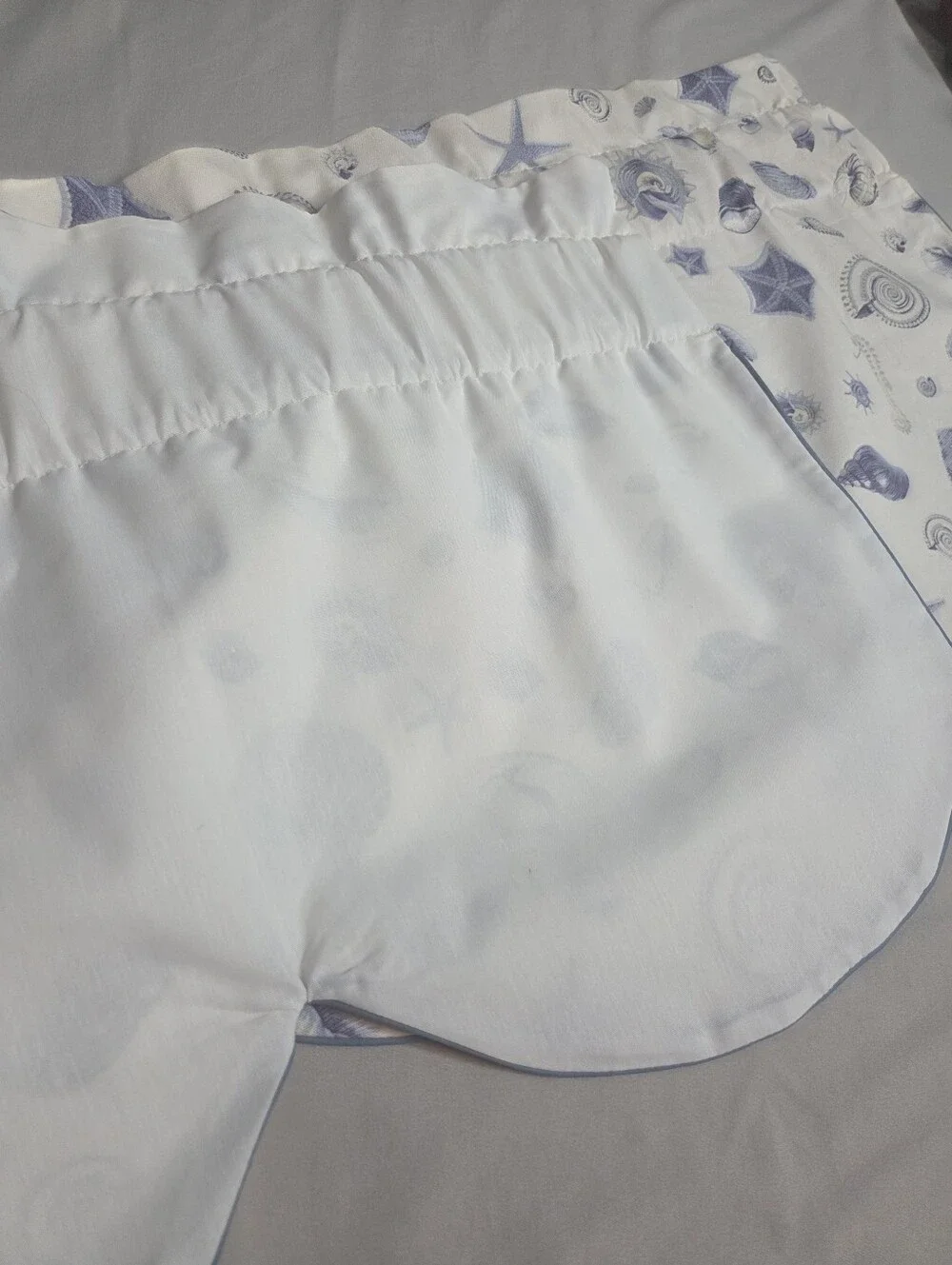 Coastal Seashell Scalloped Window Valance Blue White Beach Cottage 49x16